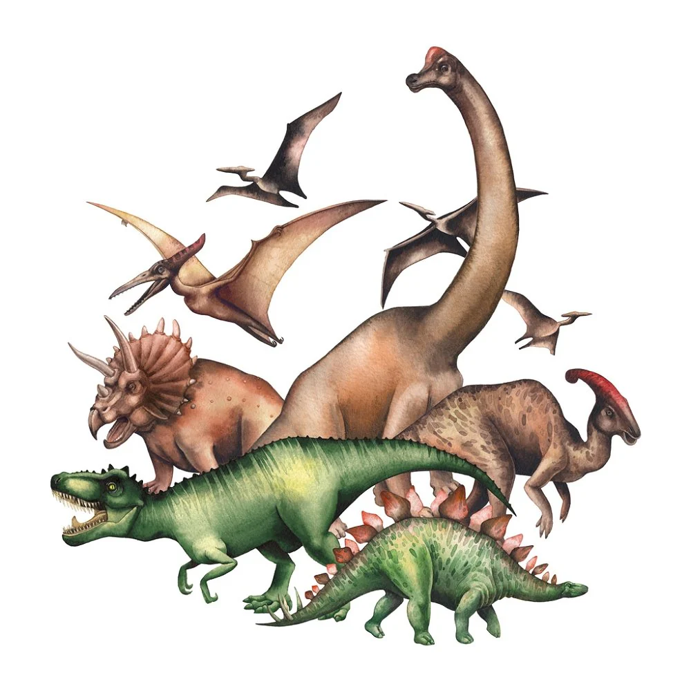 Watercolor Dinosaurs Fabric Panel - Multi