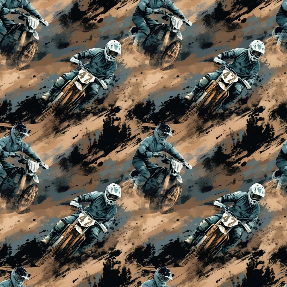 Watercolor Dirt Bike Racing Fabric