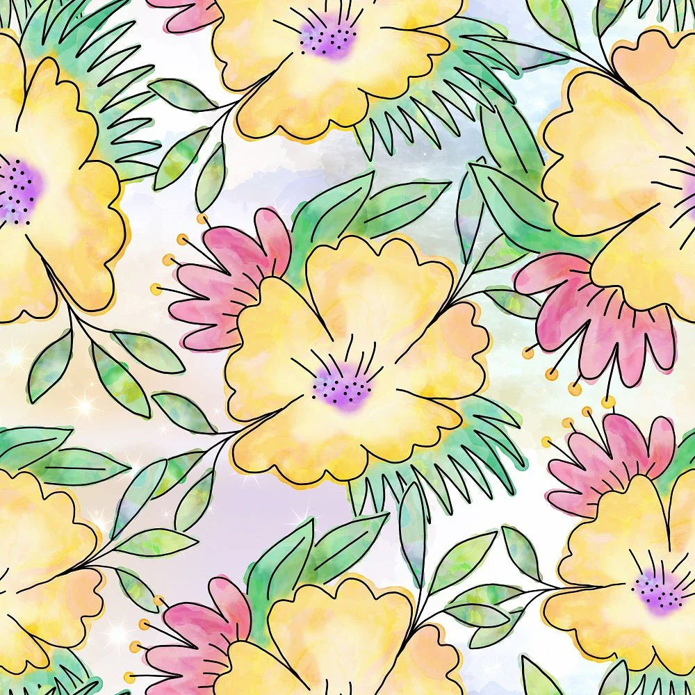 Watercolor Doodle Bouquet #3 Fabric