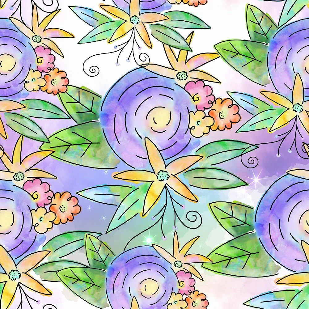 Watercolor Doodle Bouquet #4 Fabric