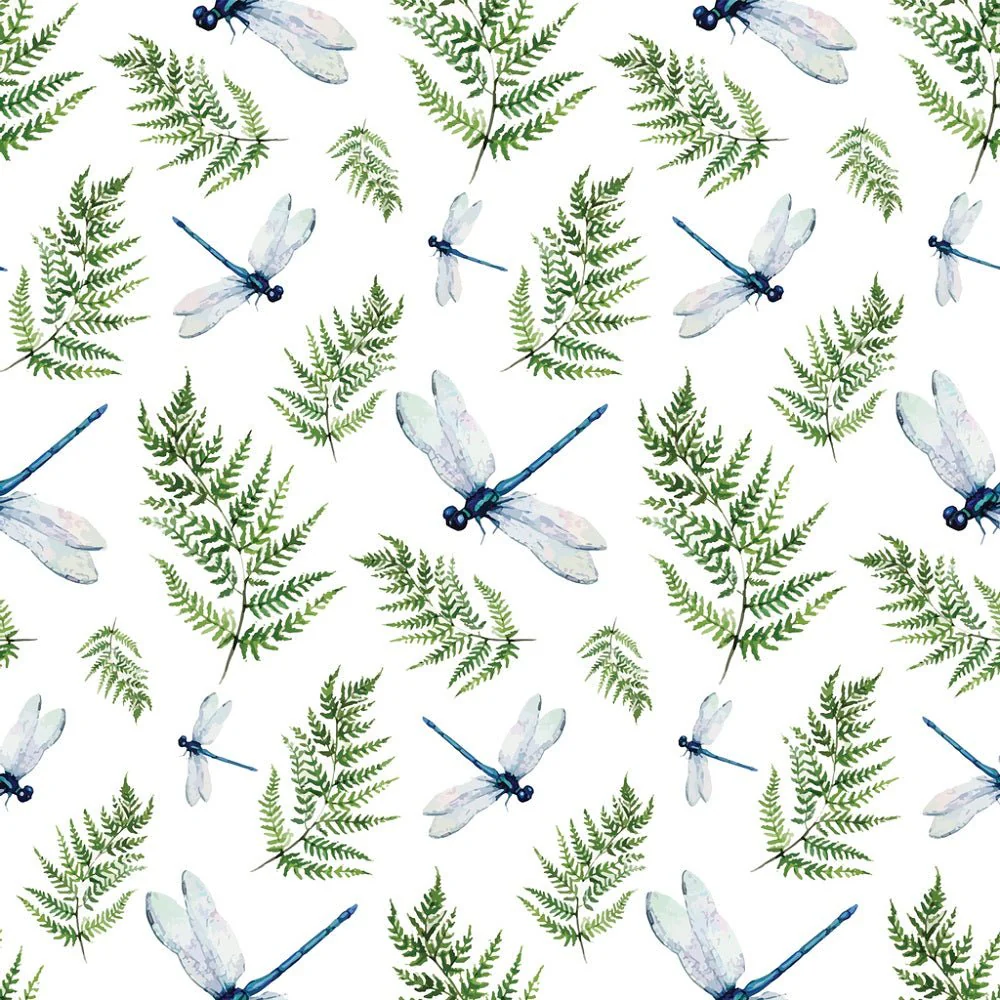 Watercolor Dragonflies & Ferns Fabric