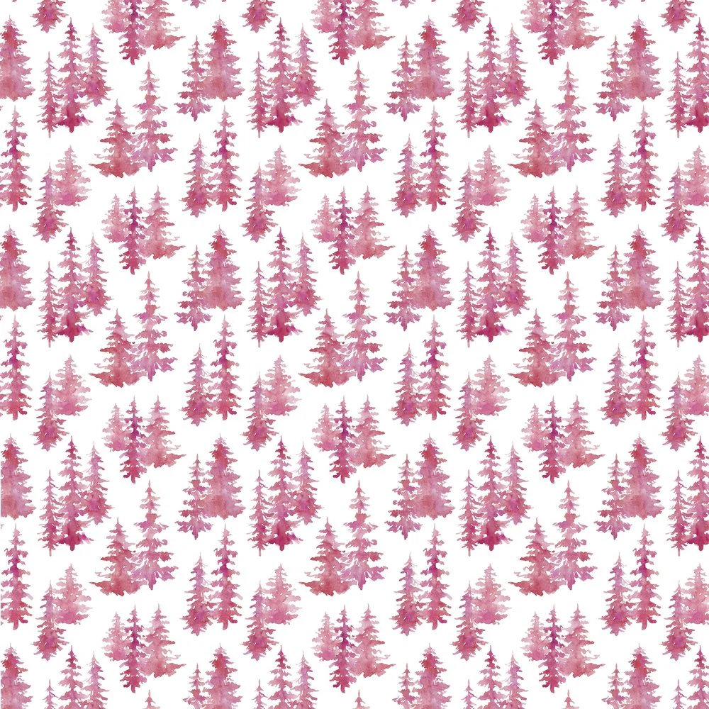 Watercolor Fir Tree Forest Fabric - Pink