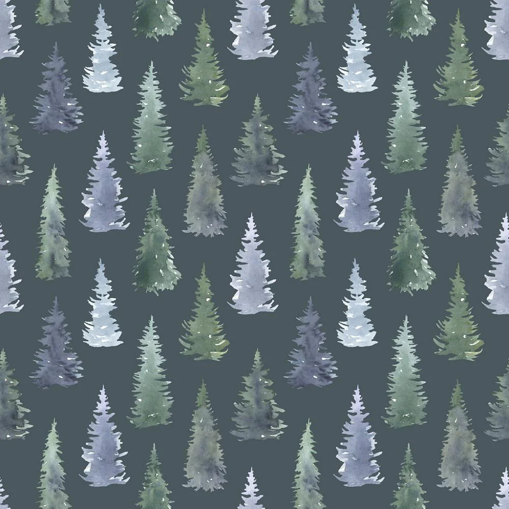 Watercolor Fir Trees Fabric - Blue