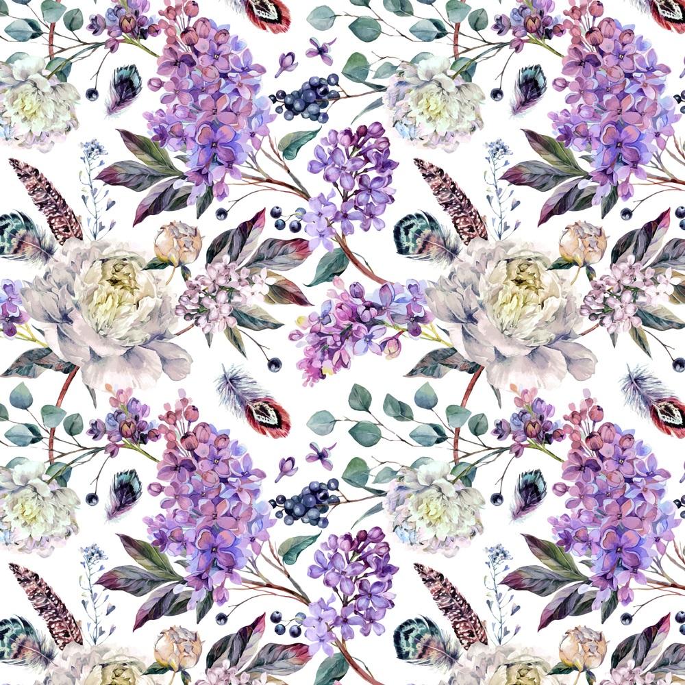 Watercolor Floral Boho Peonies & Lilac Fabric