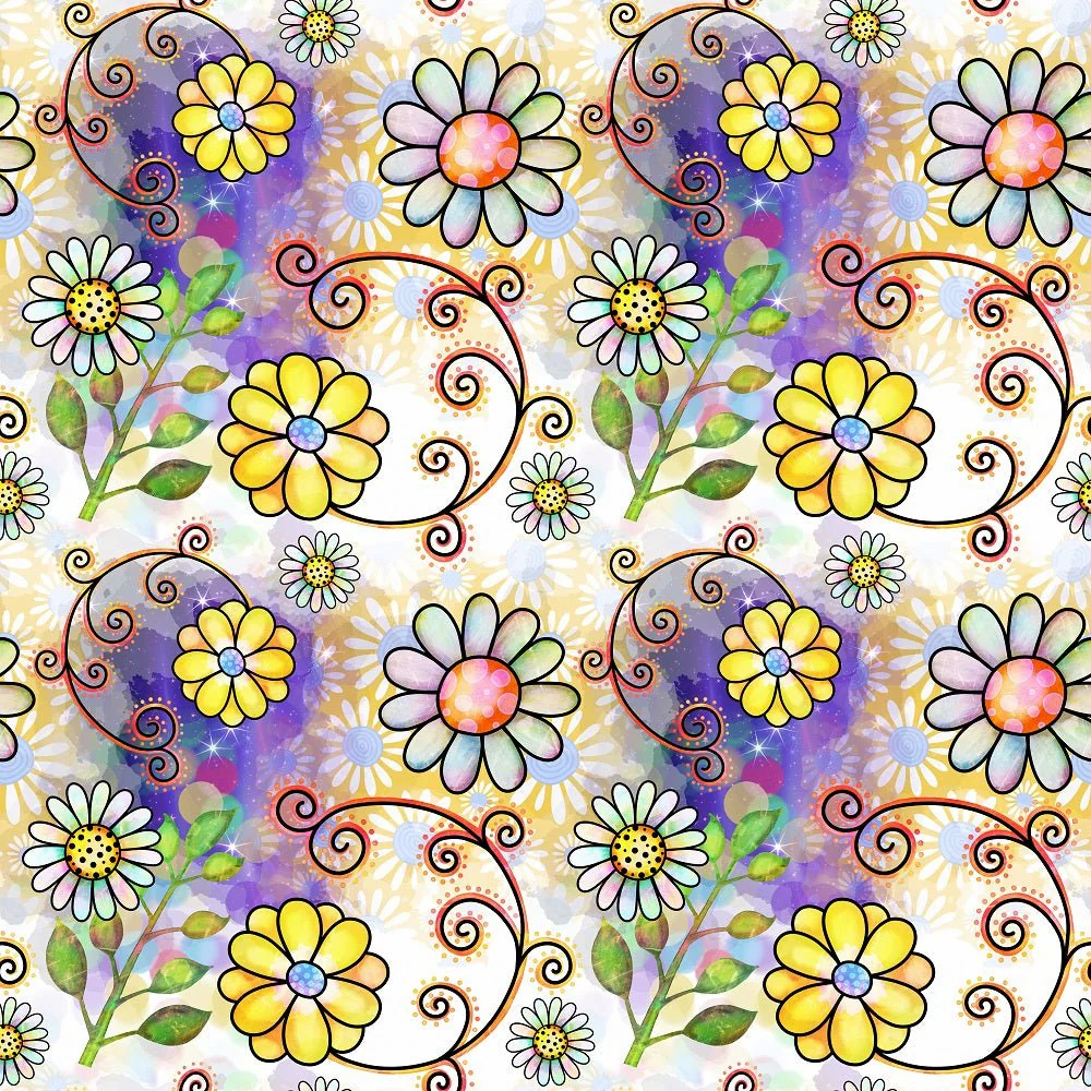 Watercolor Floral Collage #1 Fabric