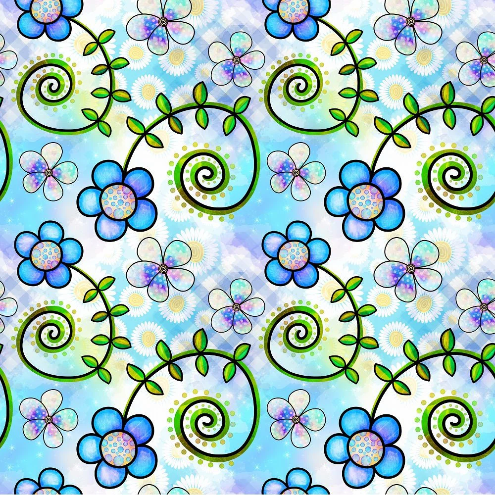 Watercolor Floral Collage #3 Fabric