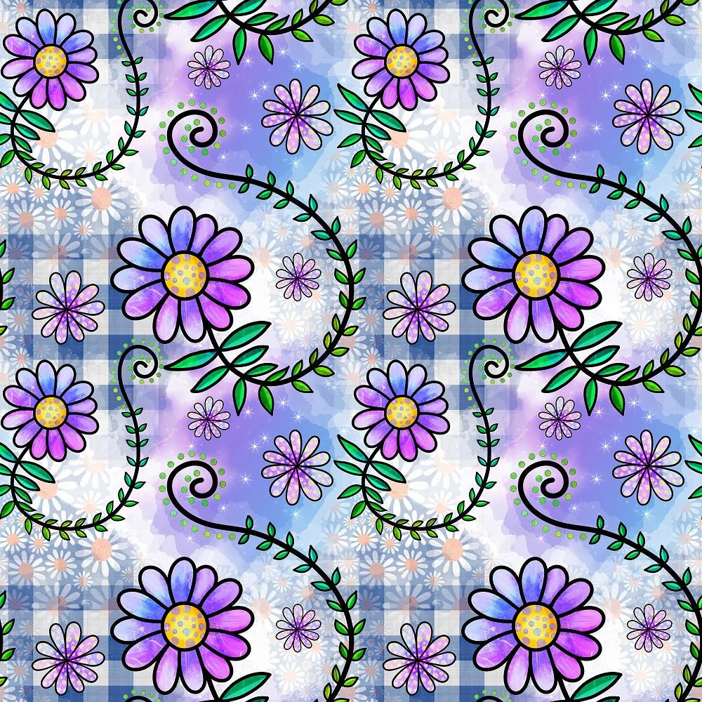 Watercolor Floral Collage #5 Fabric