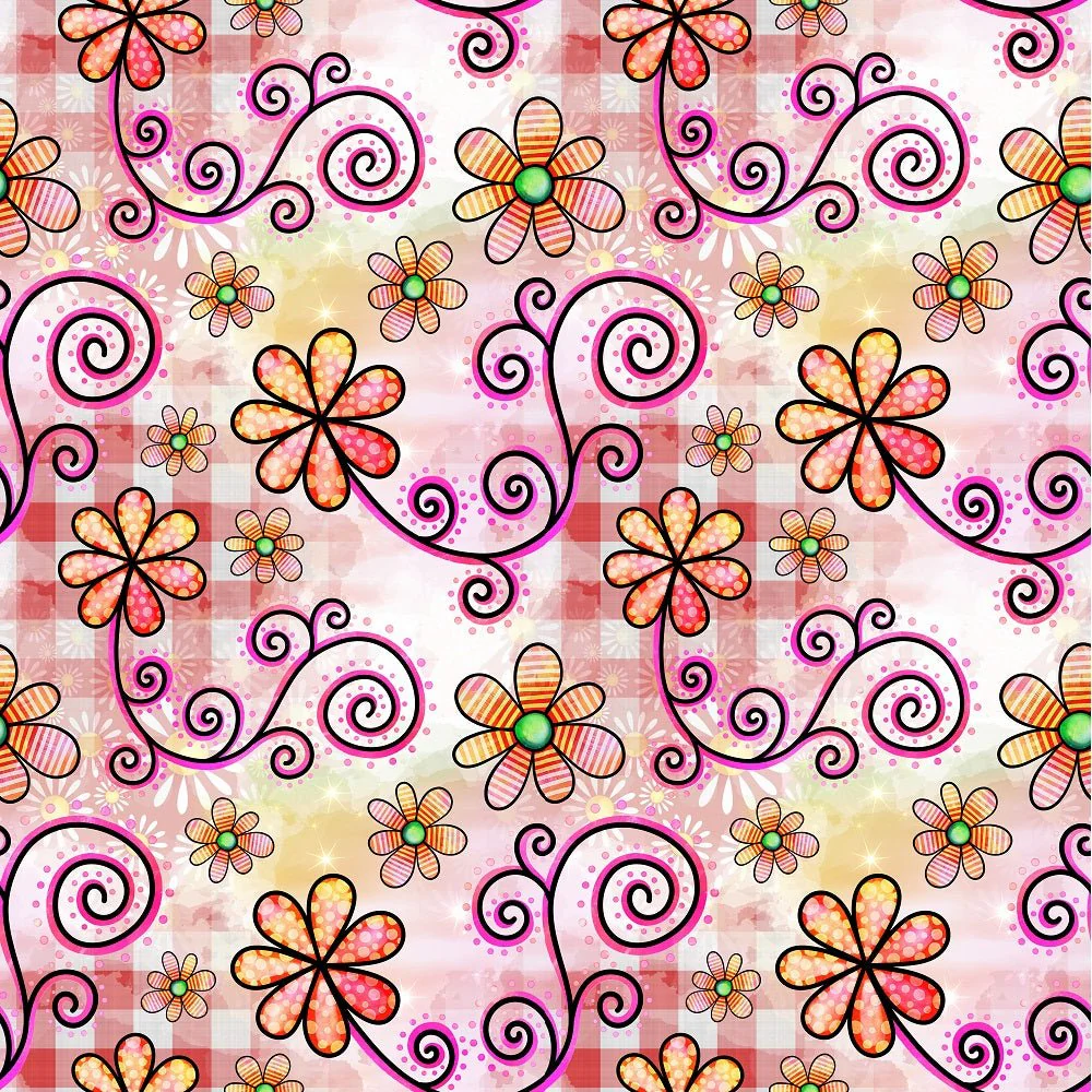 Watercolor Floral Collage #6 Fabric