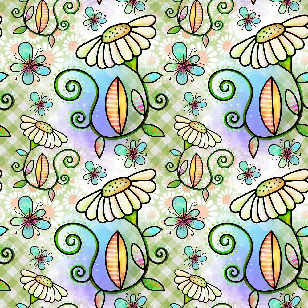 Watercolor Floral Collage #7 Fabric