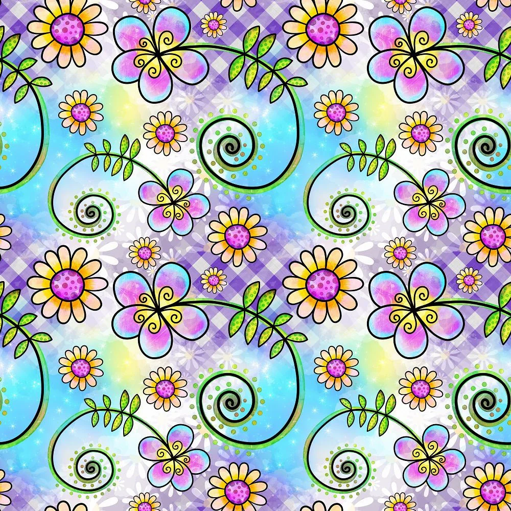 Watercolor Floral Collage #9 Fabric