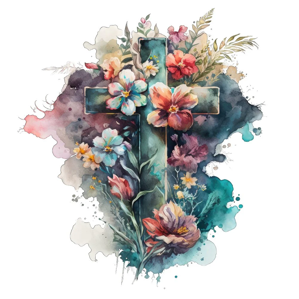 Watercolor Floral Crosses #3 Fabric Panel