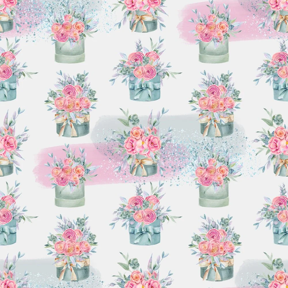 Watercolor Floral Gift Boxes Fabric - Gray