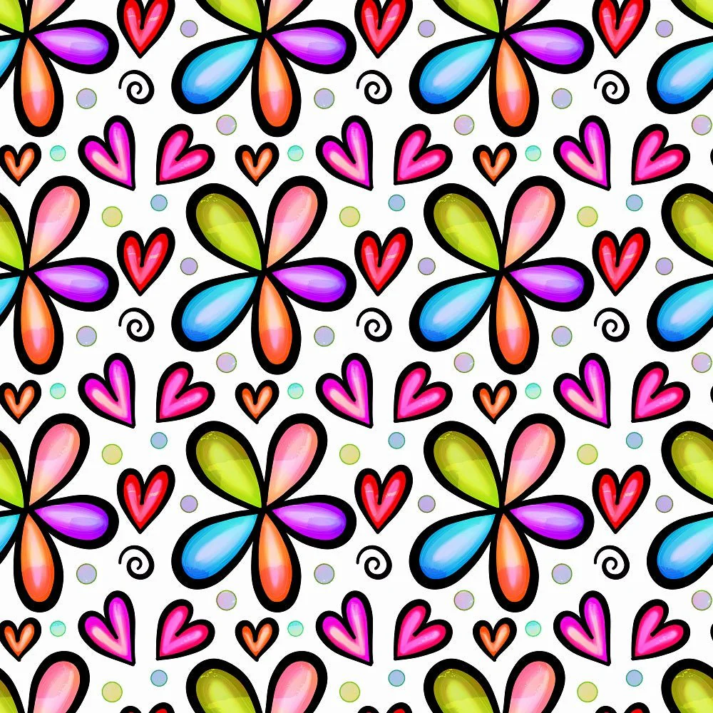 Watercolor Floral Hearts Collage #5 Fabric