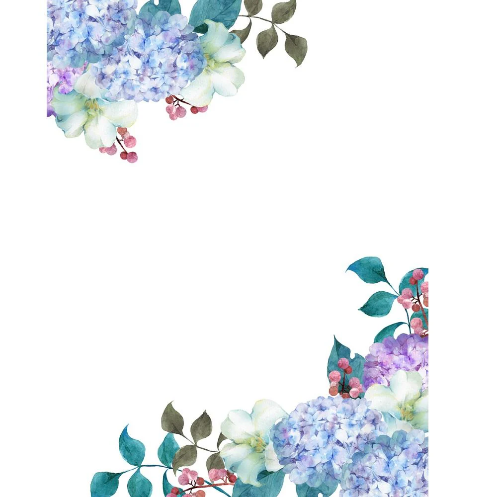 Watercolor Floral, Hydrangea And Lilly Fabric Panel - White