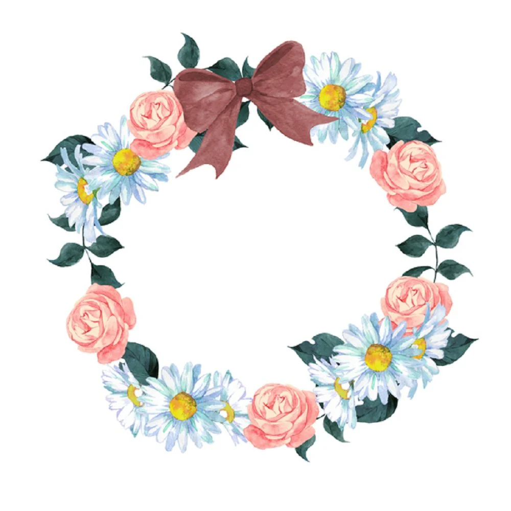Watercolor Floral, Rose And Daisy Wreath Fabric Panel - White