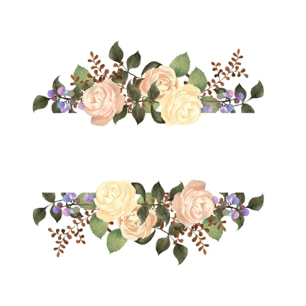 Watercolor Floral, Rose Frame Fabric Panel - White