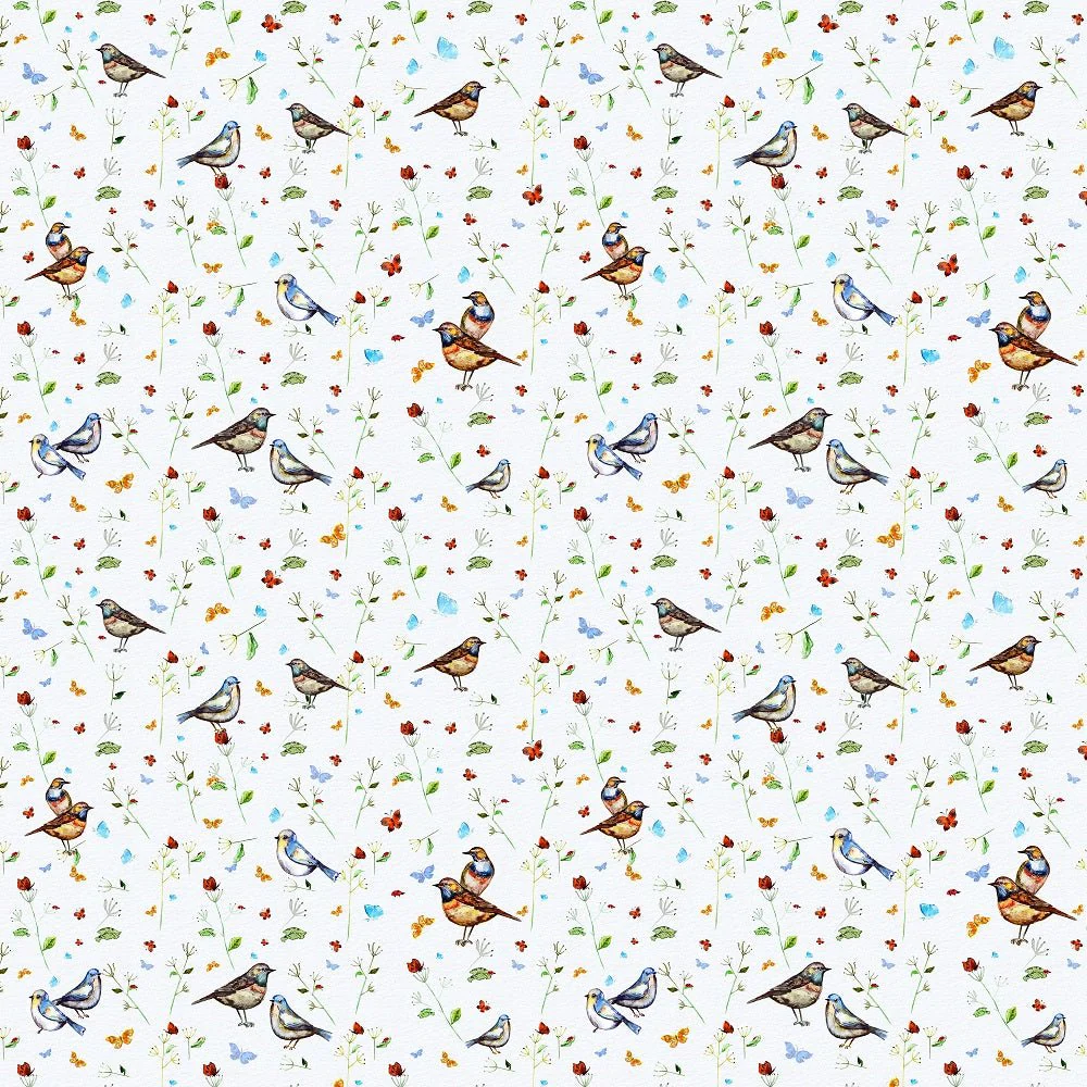 Watercolor Flower and Bird Fabric - Multi