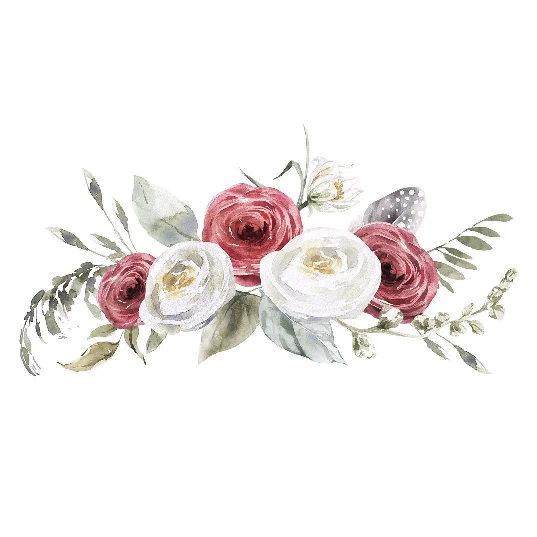 Watercolor Fluffy Animals Floral Bouquet Fabric Panel - Red