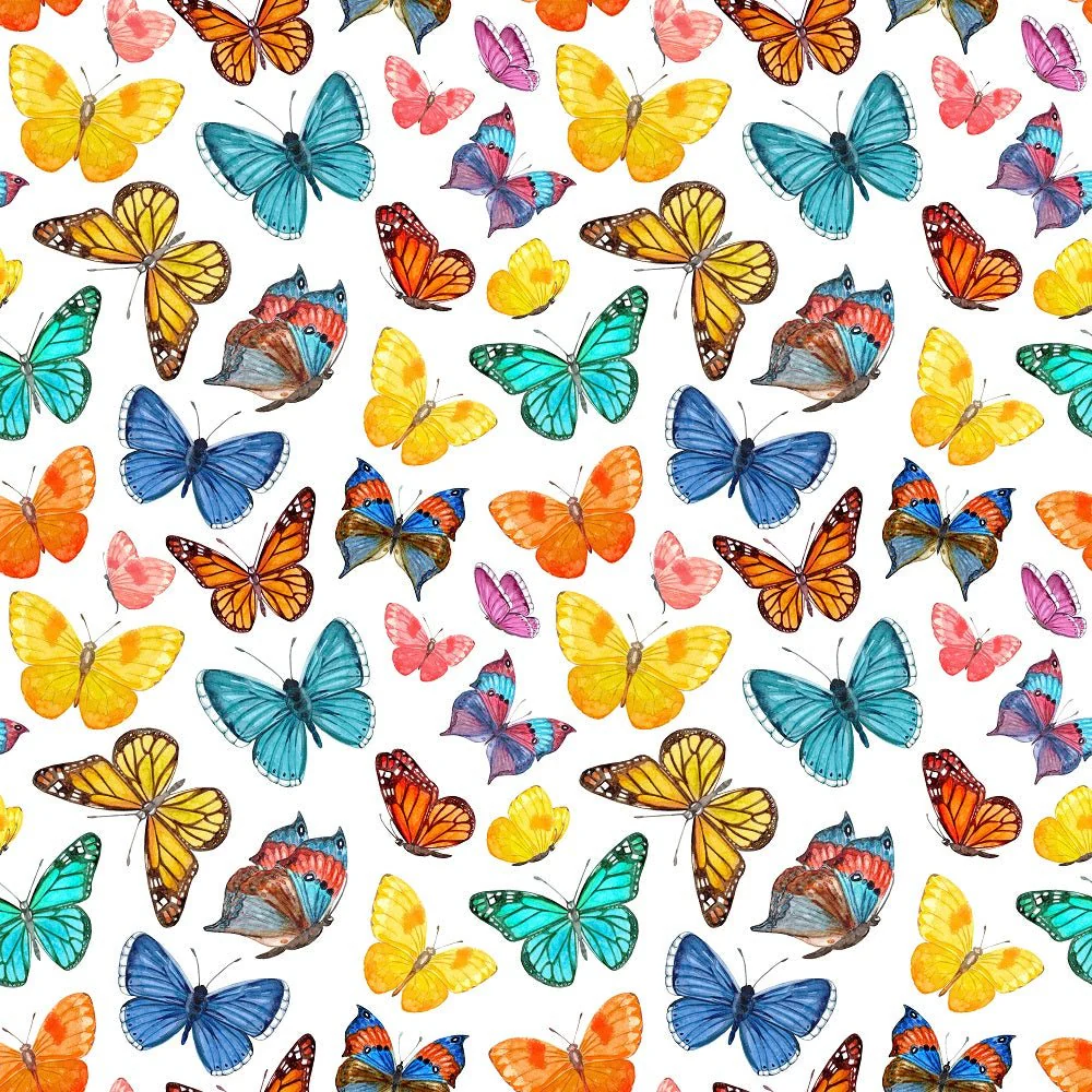 Watercolor Flying Butterflies Fabric