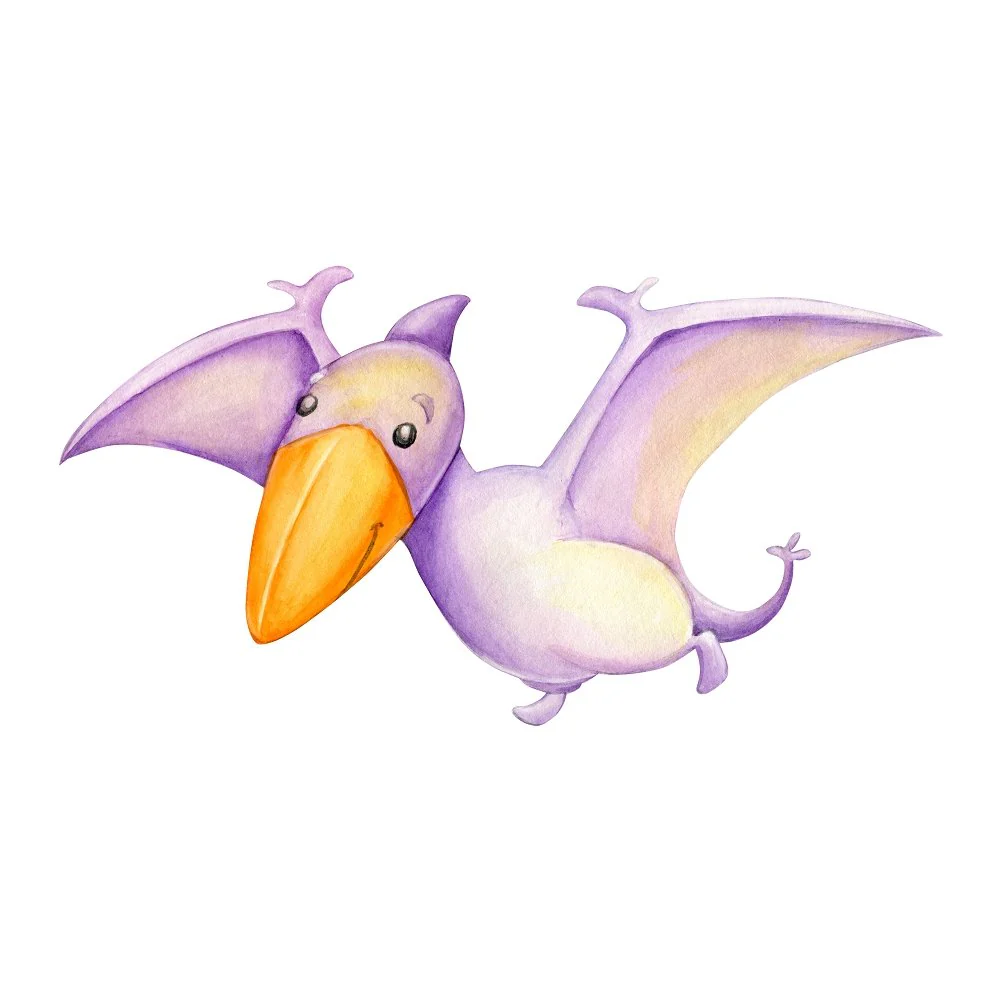 Watercolor Flying Pteranodon Fabric Panel