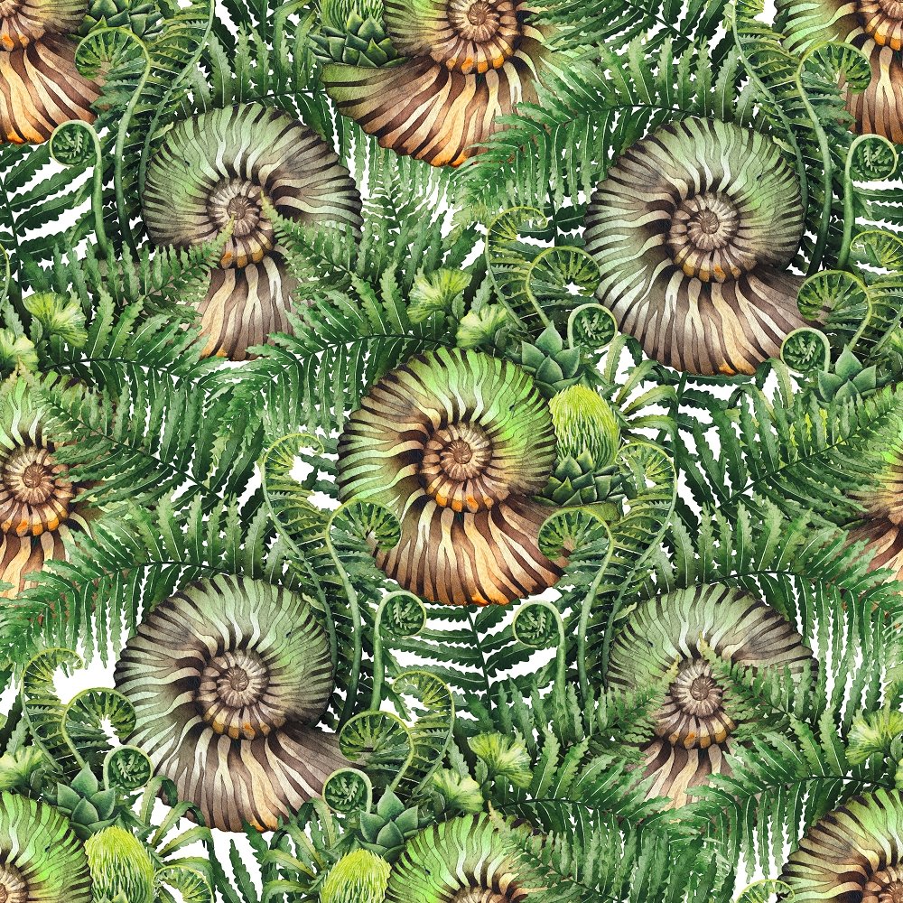 Watercolor Fossils Fabric - Green