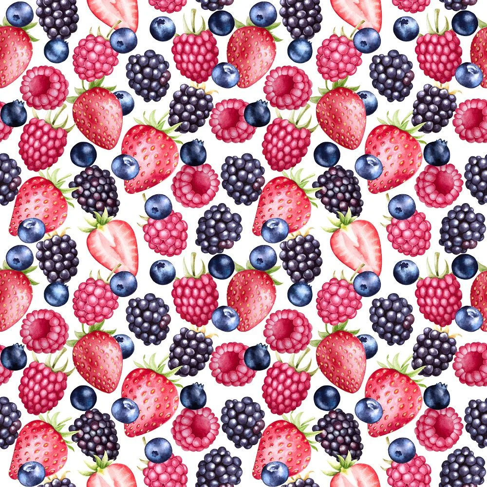 Watercolor Fresh Berries Fabric