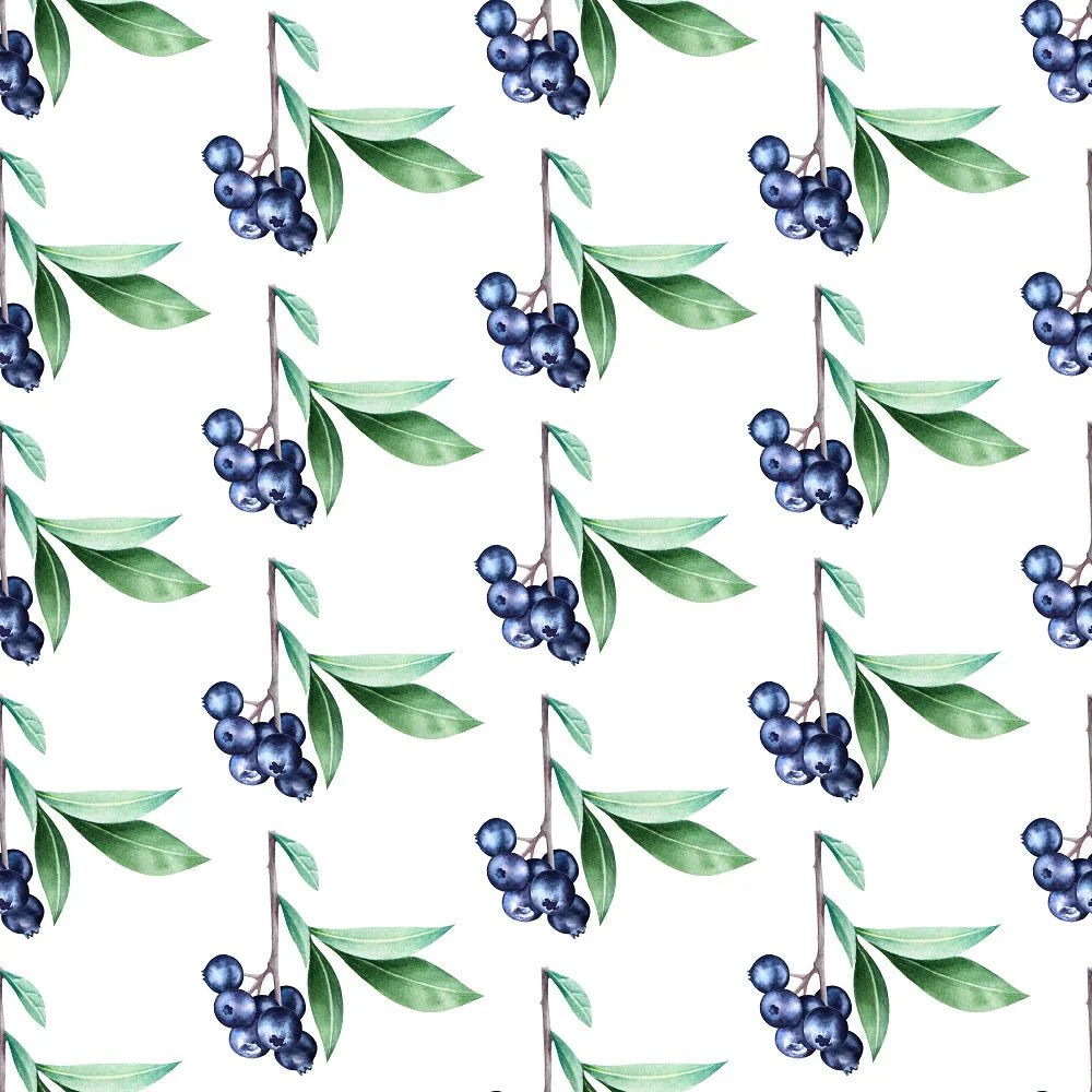 Watercolor Fresh Blueberries Fabric