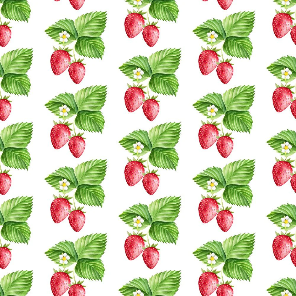 Watercolor Fresh Strawberries Fabric