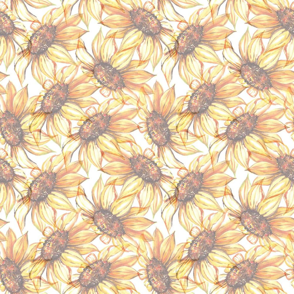 Watercolor Fully Faded Sunflower Fabric