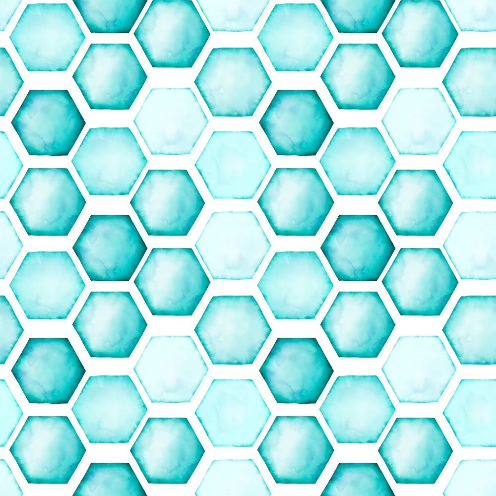 Watercolor Geometric Honeycomb Fabric - Aqua