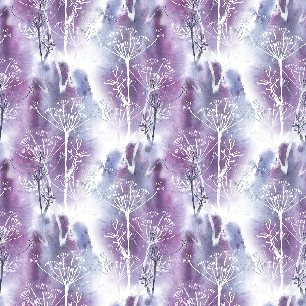 Watercolor Grunge Dill Flowers Fabric - Blue/Purple