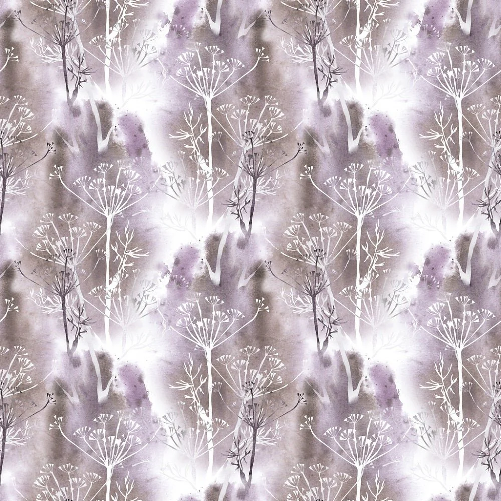 Watercolor Grunge Dill Flowers Fabric - Purple/Gray