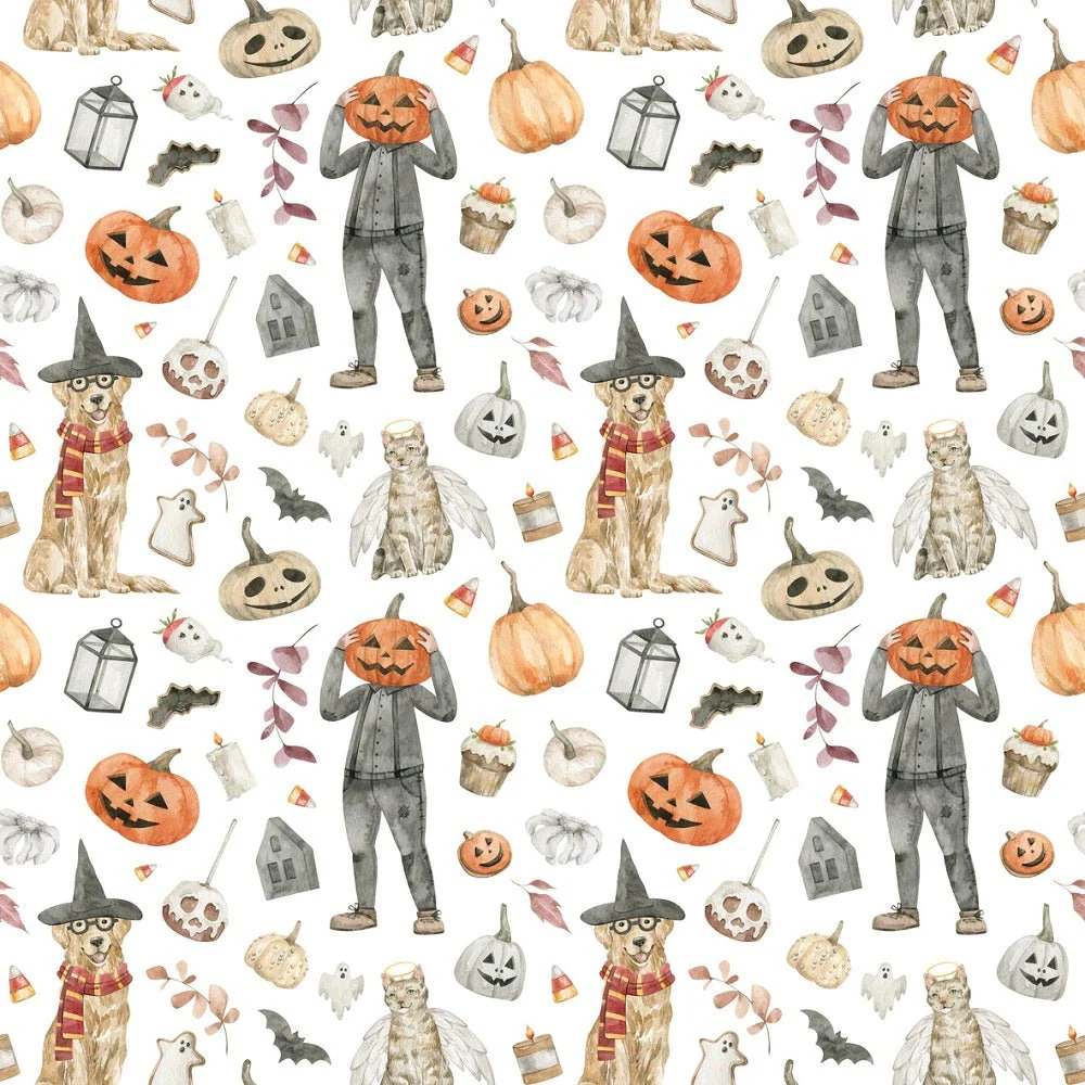 Watercolor Halloween Still Life Elements Fabric