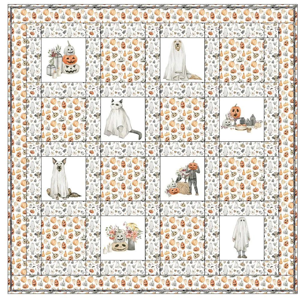 Watercolor Halloween Still Life Quilt Kit - 58 1/2" x 58 1/2"