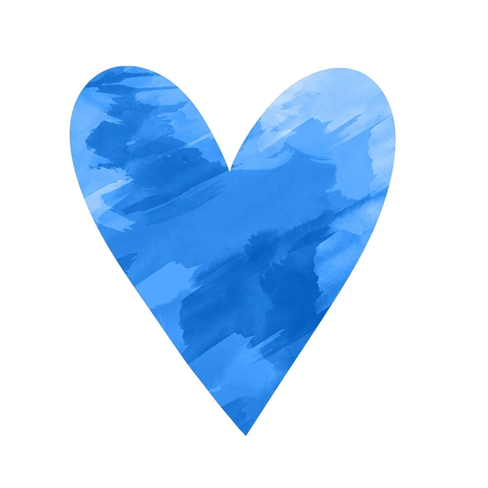 Watercolor Heart Fabric Panel - Dark Blue