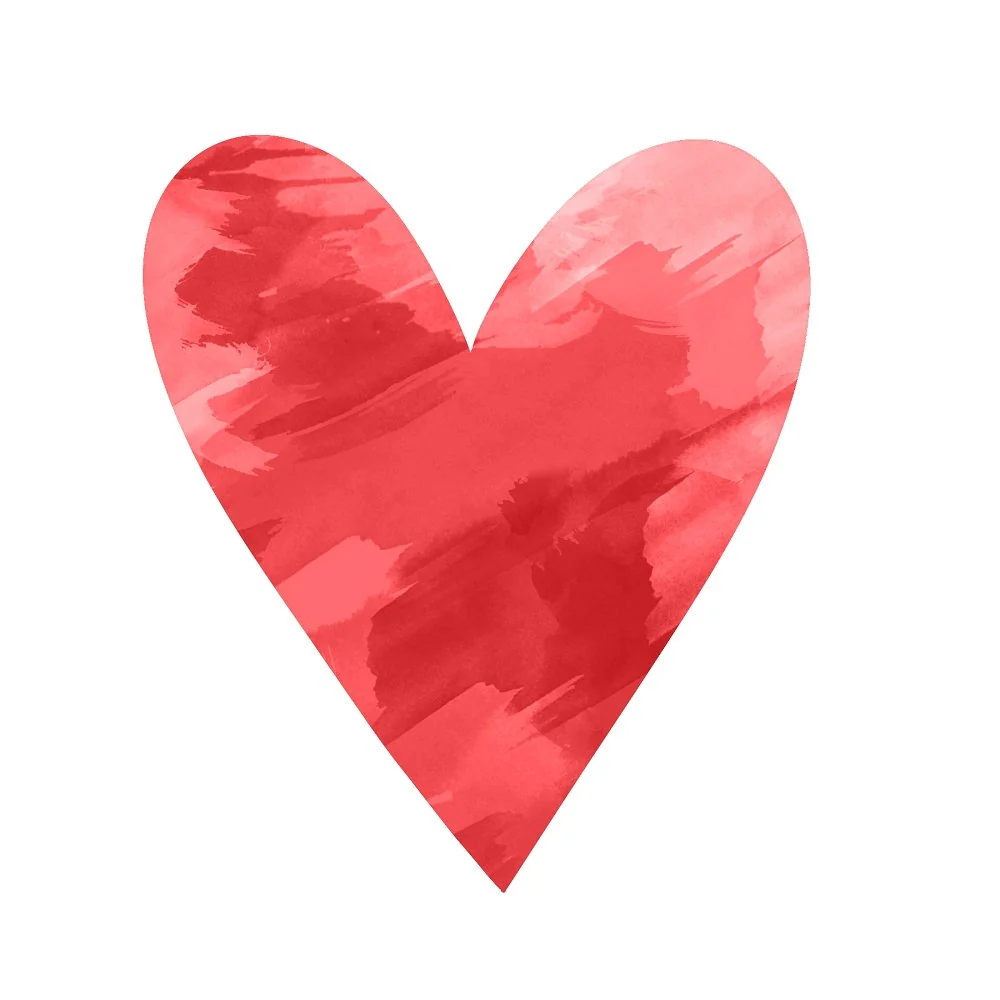 Watercolor Heart Fabric Panel - Dark Red