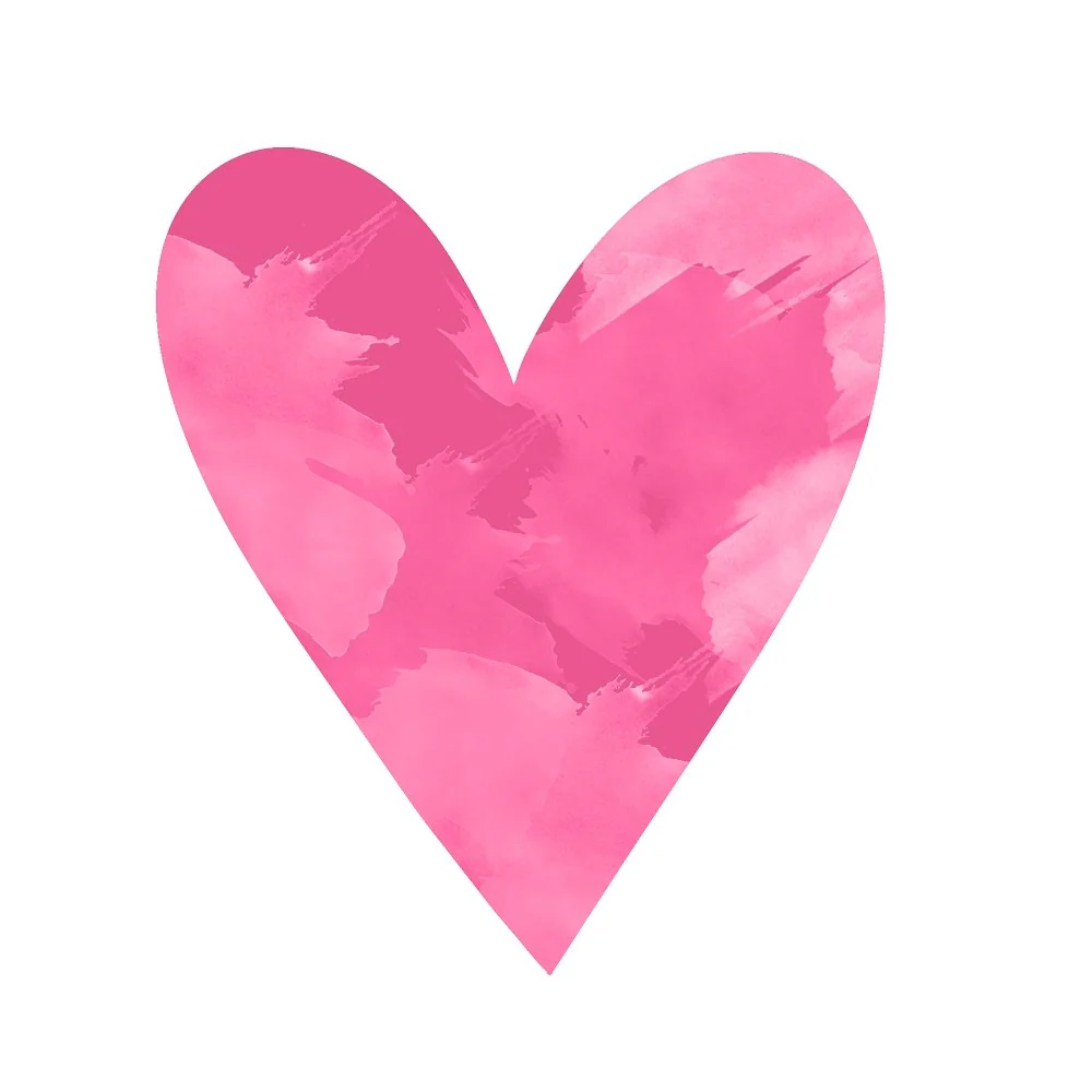 Watercolor Heart Fabric Panel - Hot Pink