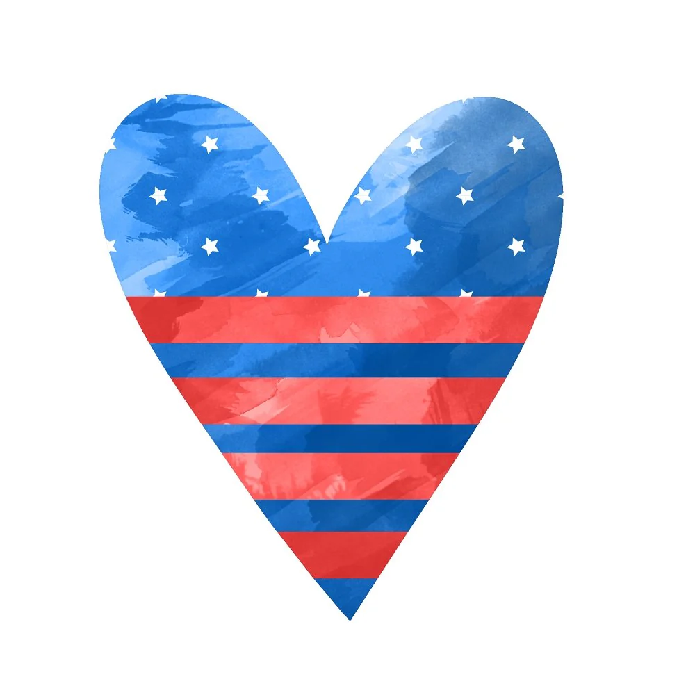 Watercolor Heart Fabric Panel - Red, White, & Blue