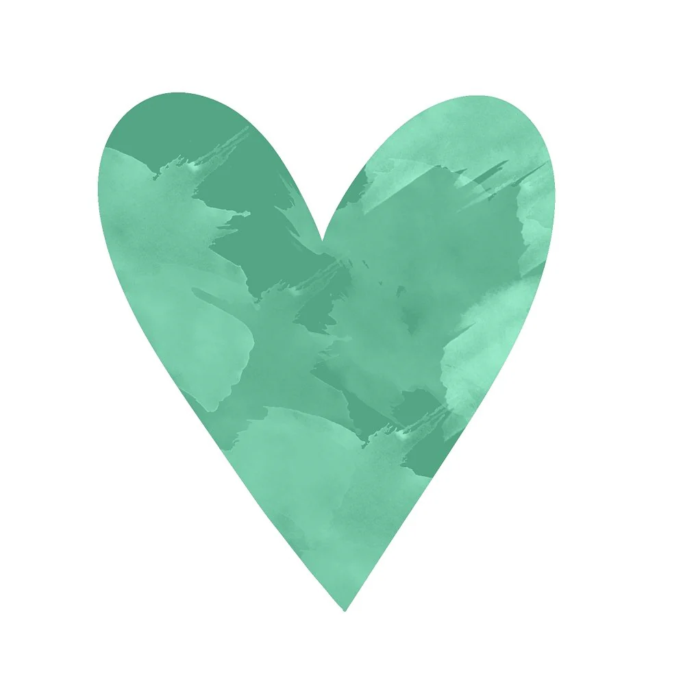Watercolor Heart Fabric Panel - Teal