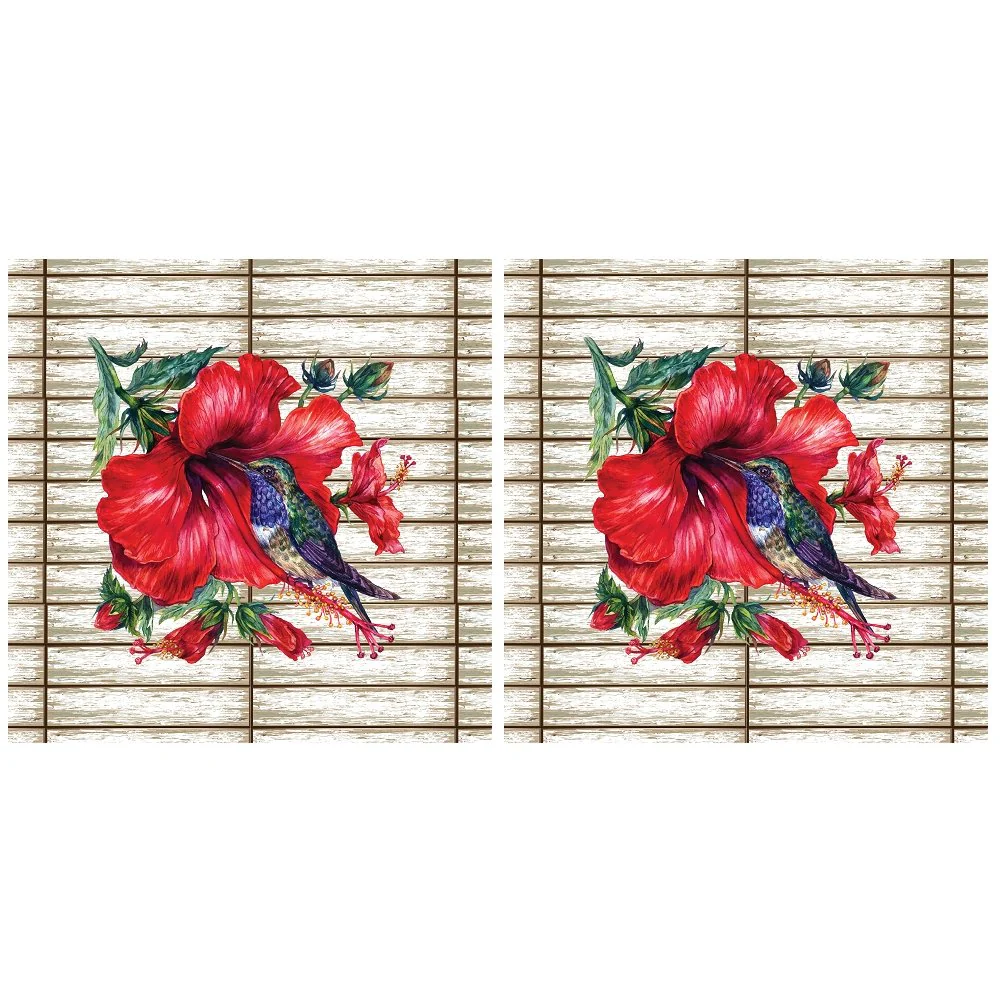 Watercolor Hibiscus & Hummingbird Pillow Fabric Panels - Image 2