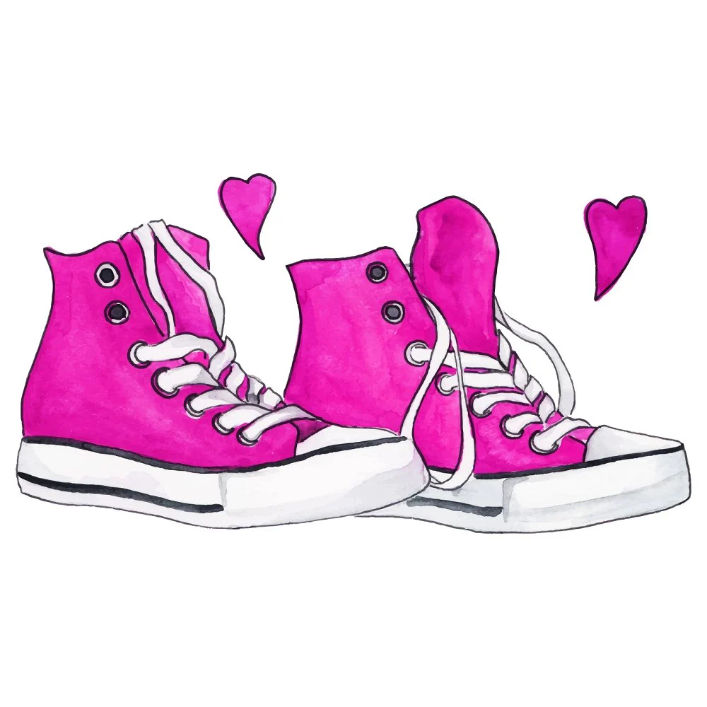 Watercolor High-Tops Fabric & Hearts Panel - Pink