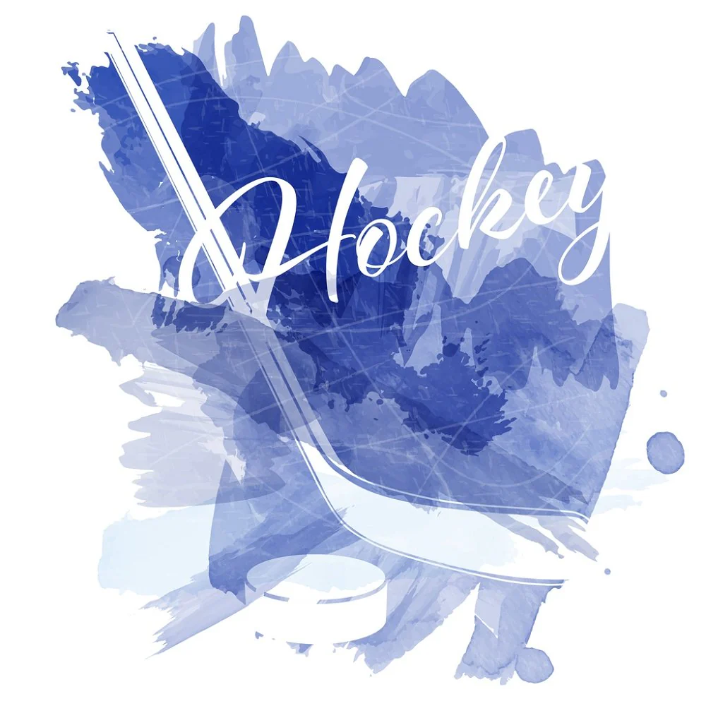 Watercolor Hockey Fabric Panel - Blue