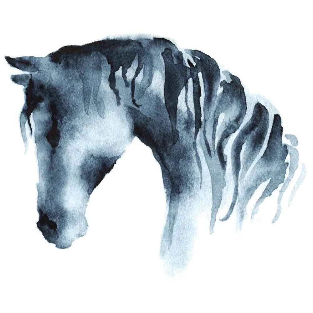 Watercolor Horse Head Fabric Panel - Blue