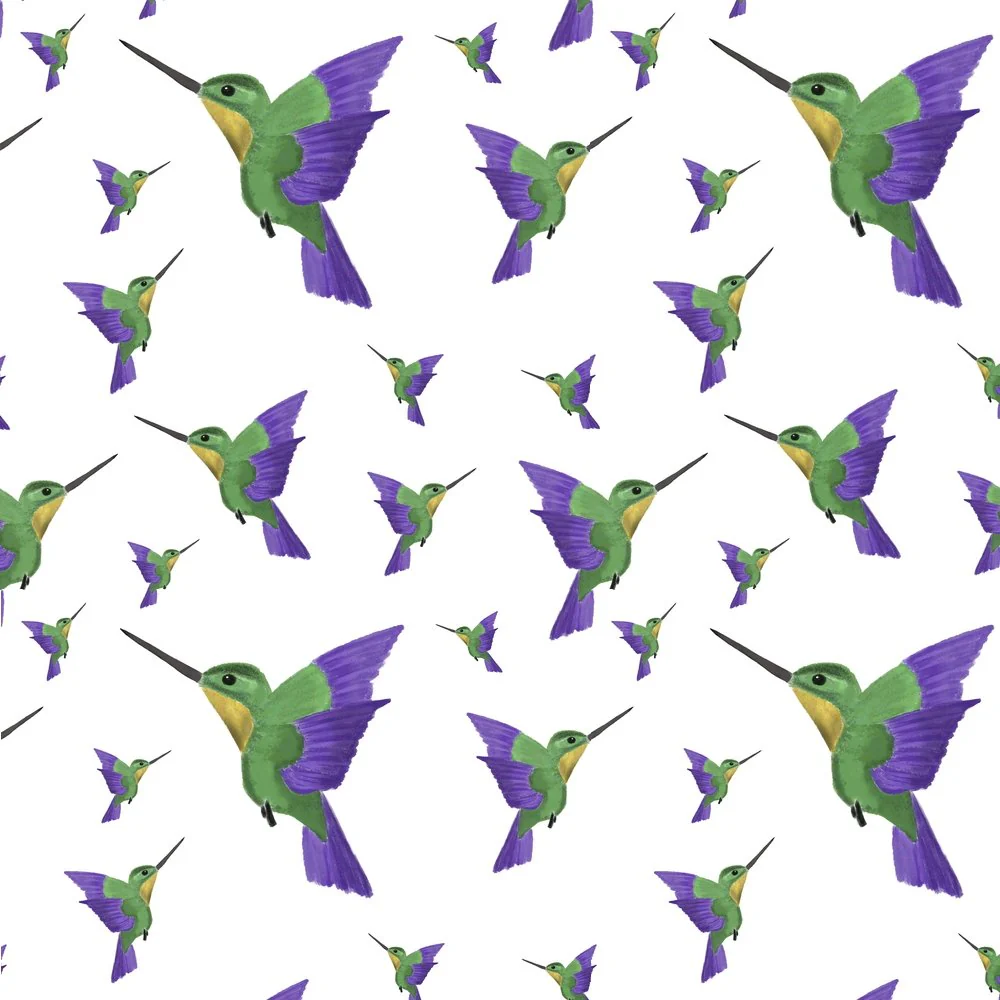 Watercolor Hummingbird Fabric - White