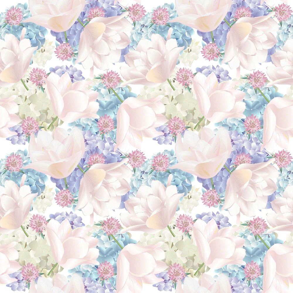 Watercolor Hydrangea and Tulips Botanical Fabric