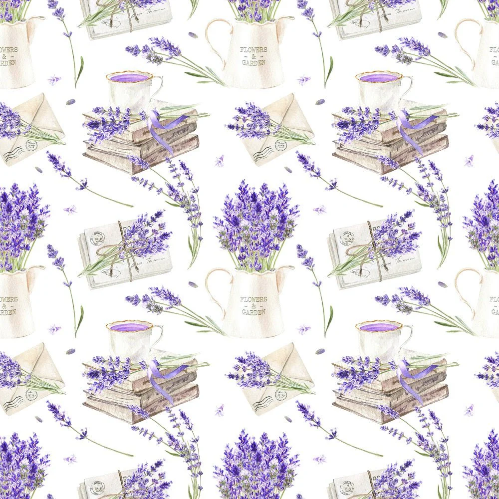 Watercolor Lavender Books Fabric