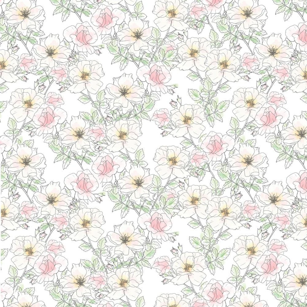 Watercolor Line Art Floral Fabric