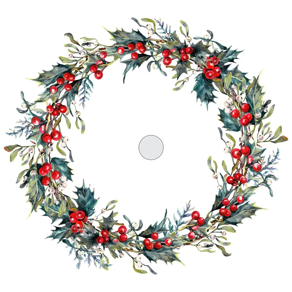 Watercolor Mistletoe & Holly Tree Skirt Fabric Panel