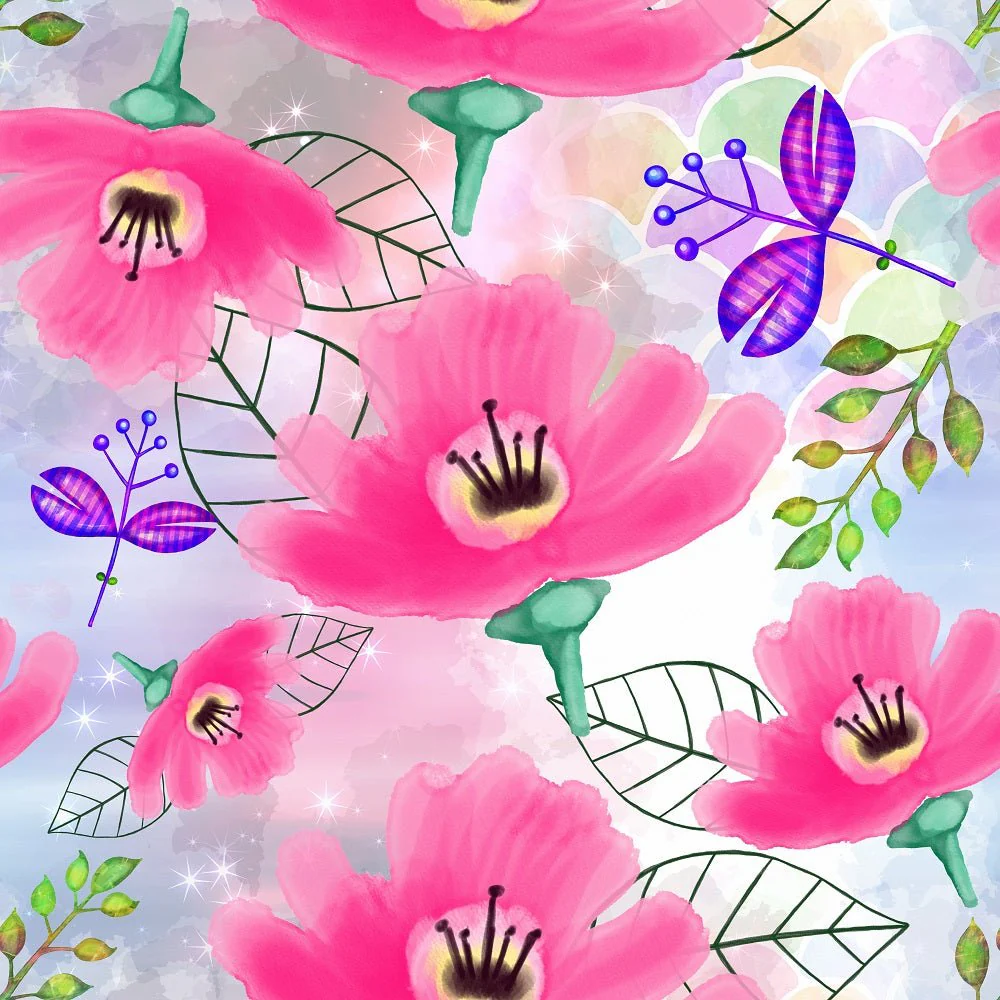 Watercolor Mixed Floral Collage #2 Fabric