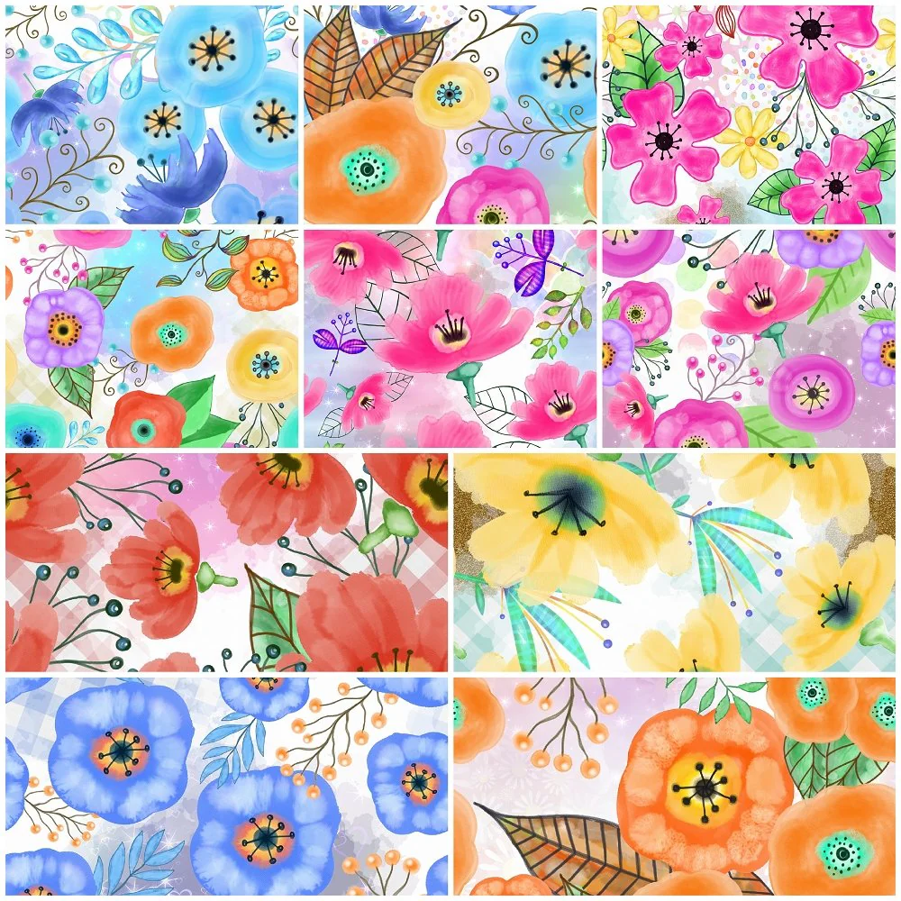 Watercolor Mixed Floral Collage Charm Pack - 10 Pieces